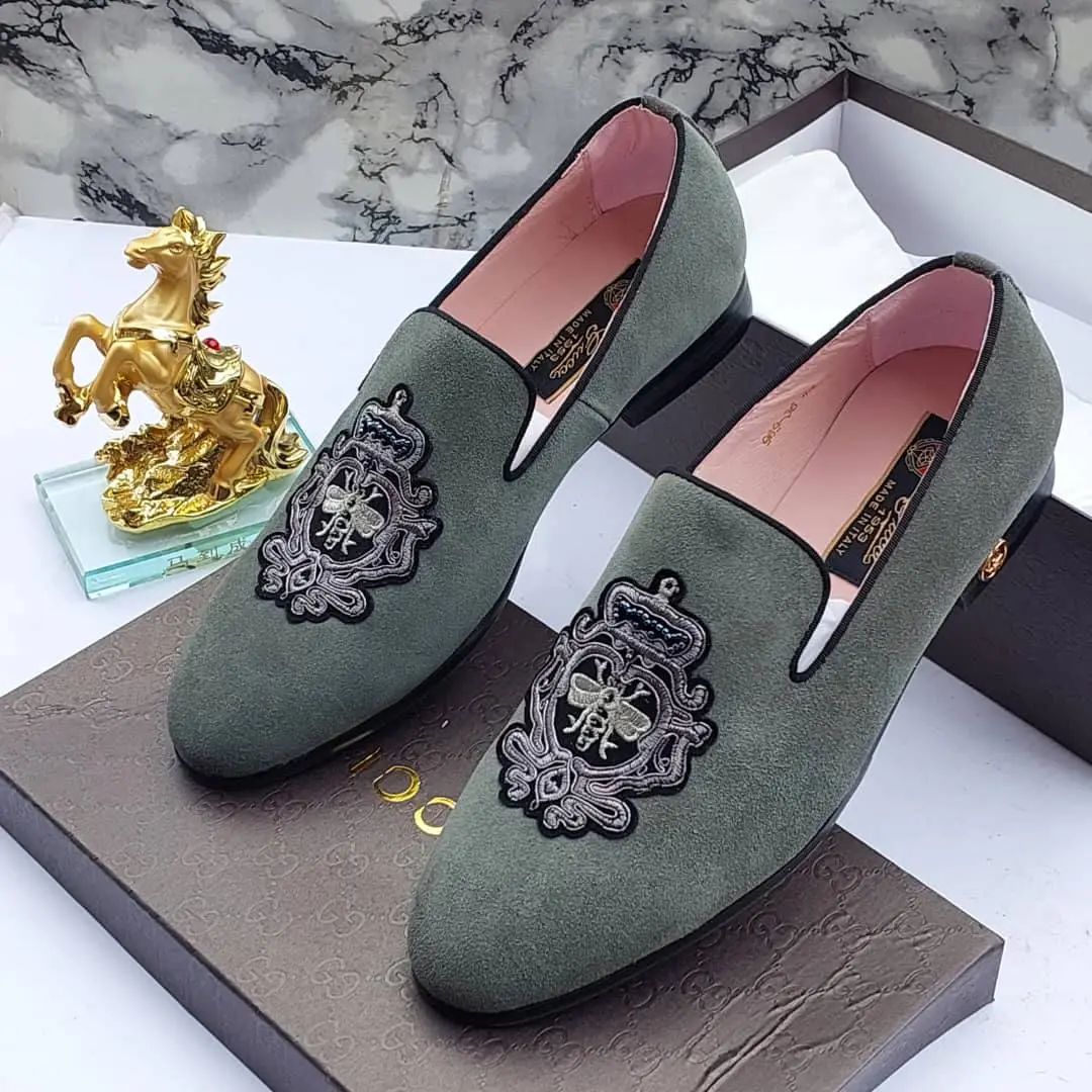 Bee Crest Suede Loafers