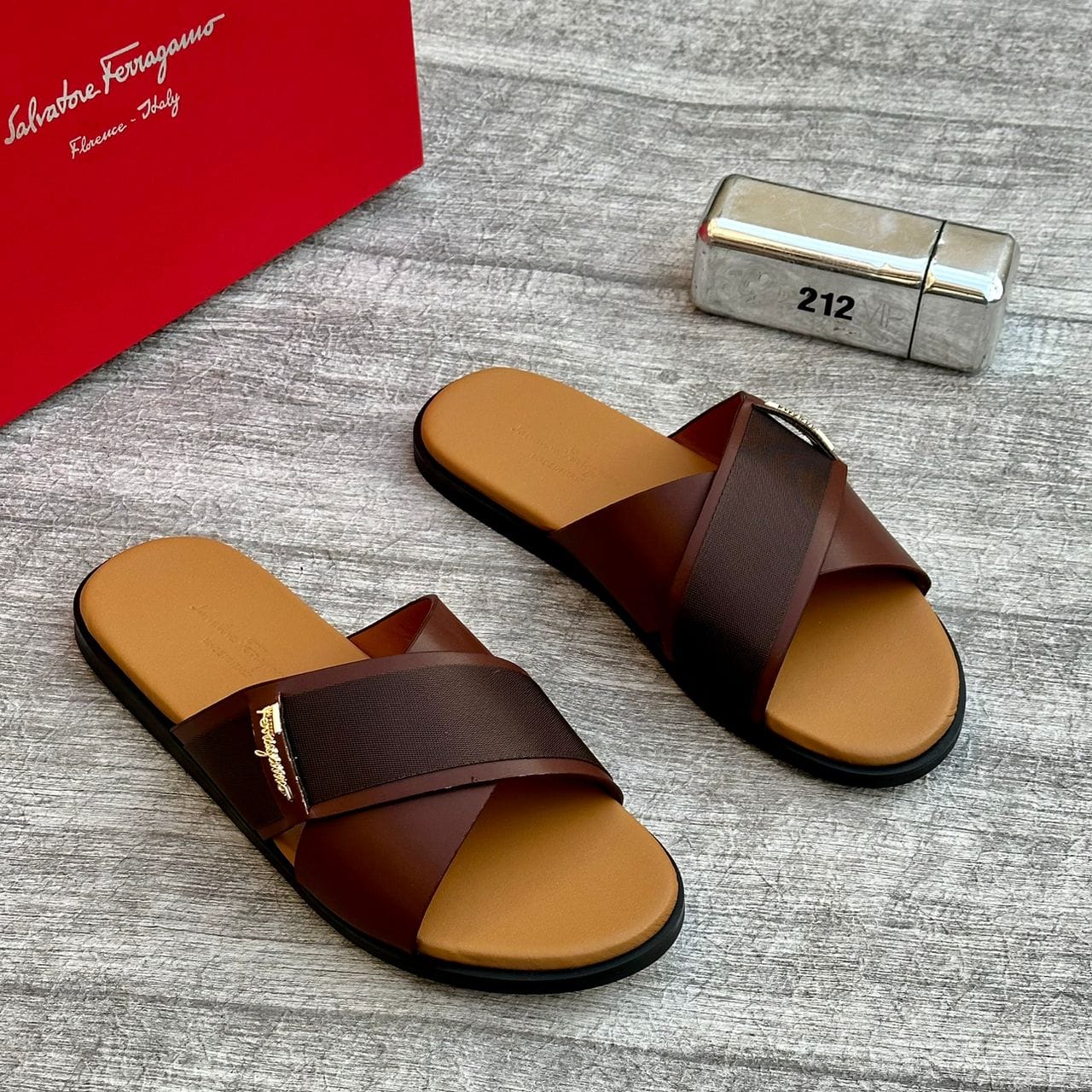 Salvatore Ferragamo Men’s Crossover  Leather Slide