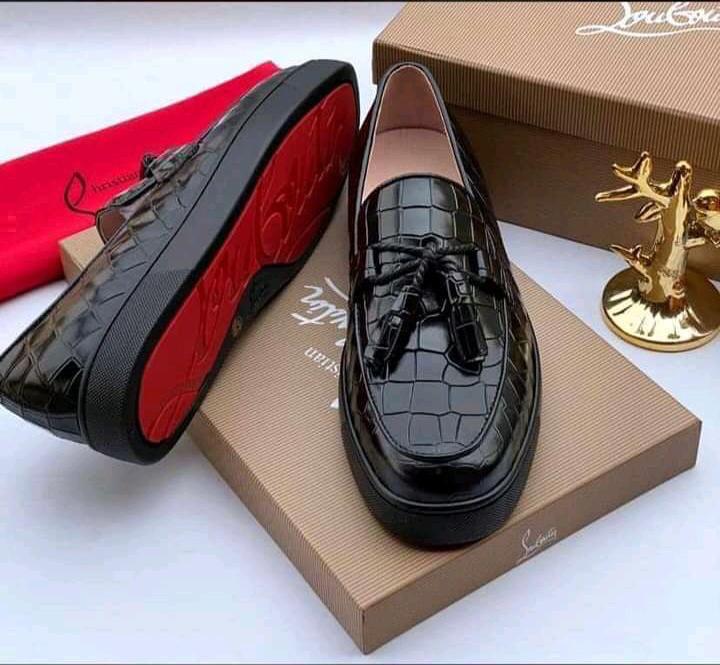 Christian Louboutin Black Croc-Embossed Tassel Loafers