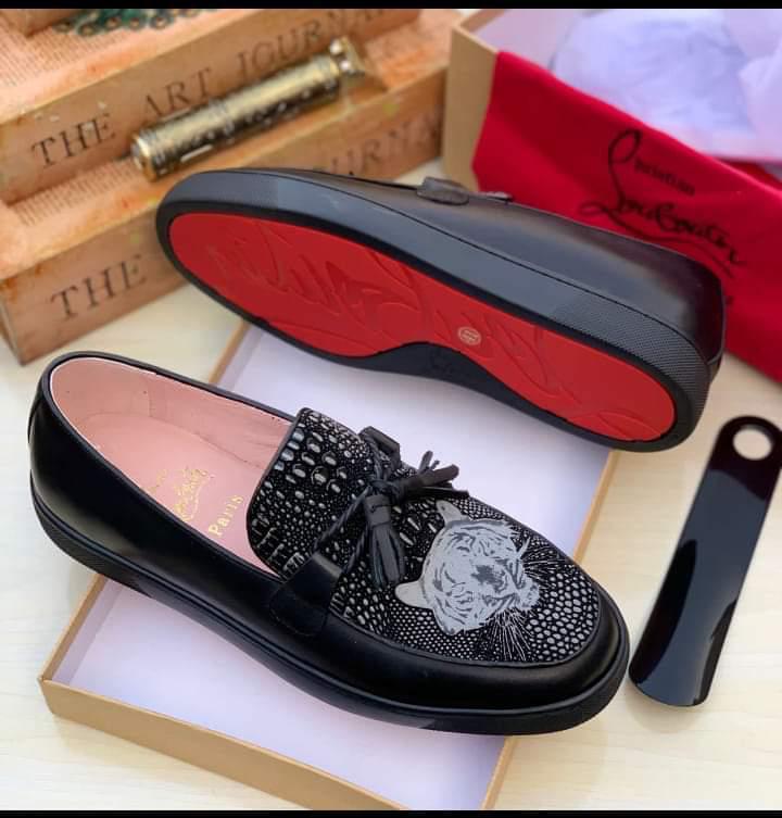 Christian Louboutin Croc-Embossed Tiger Loafer Slippers