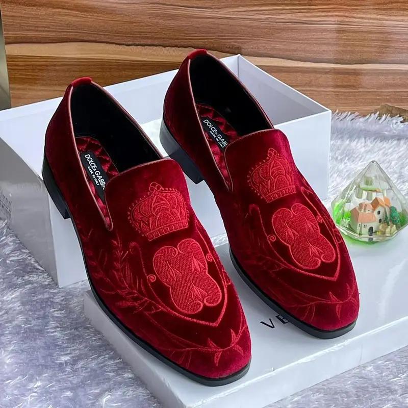 Dolce &amp; Gabbana Red Velvet Crown Embroidered Loafers