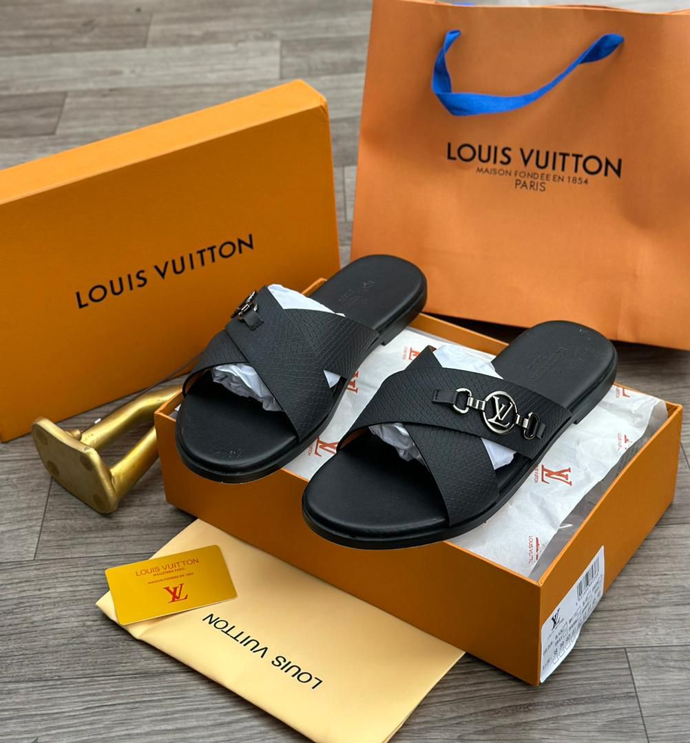 Luxury Black Lv Slide